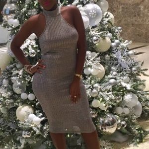 Silver bodycon midi dress